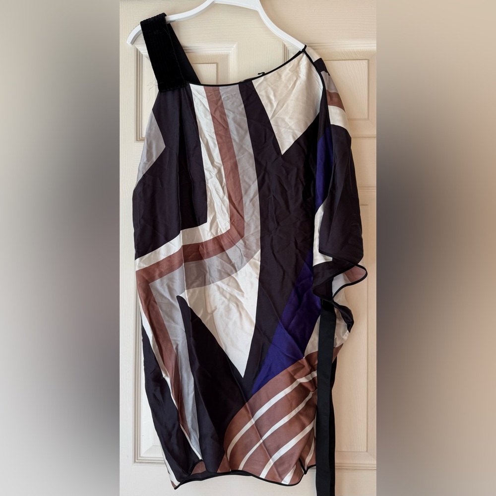 6267 One-Shoulder Abstract Silk Dress - Size 38 (US 2-4)